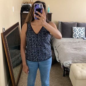 Halogen Raw Edge Tank - Blue and Black Pattern - Medium